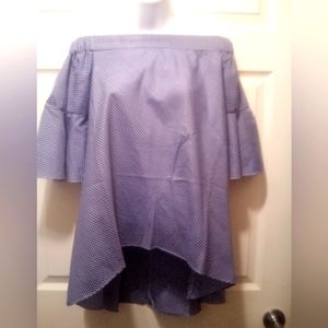 Poof! cold shoulder high low Blue Gingham Checked Blouse size Medium NWT